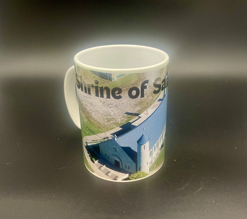 White mug printed with the Shrine of Saint Patrick design